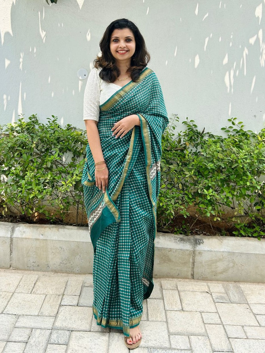 Maheshwari silk cotton saree in blockprints