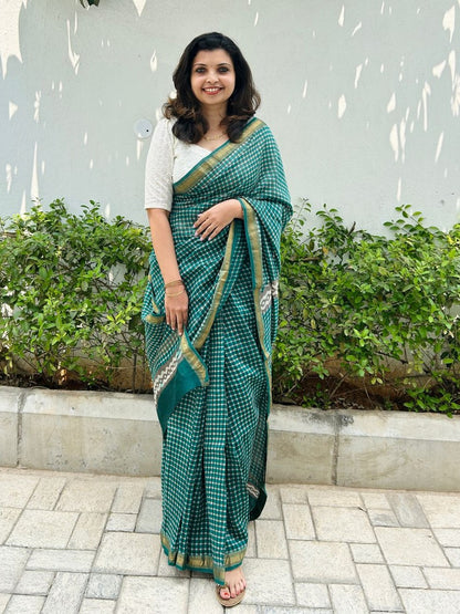 Maheshwari silk cotton saree in blockprints