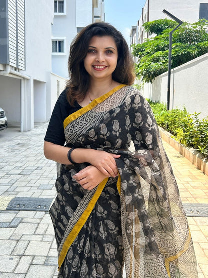 Kota doria saree in block prints