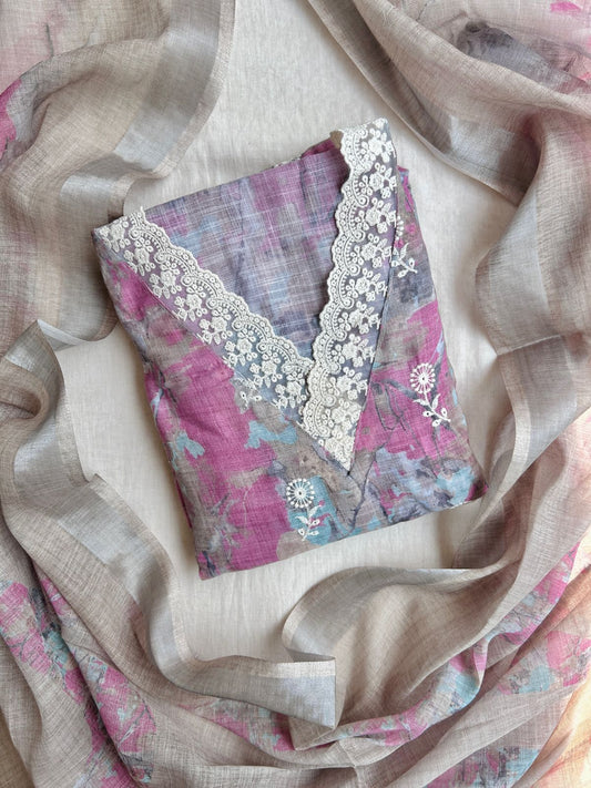 Unstitched Linen suit set with laces