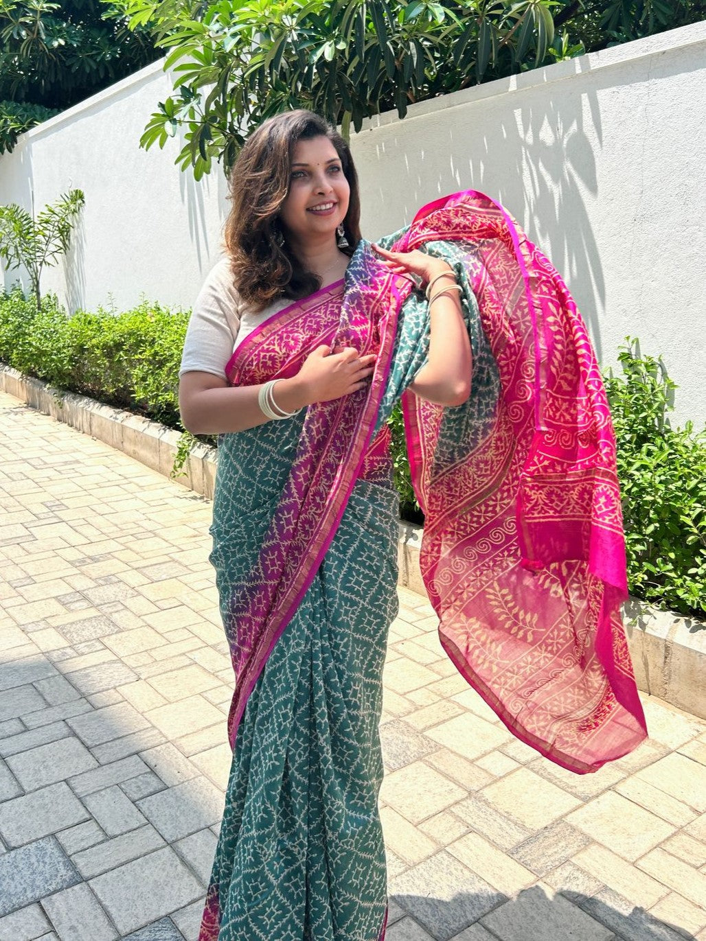 Chanderi silk cotton saree in block prints