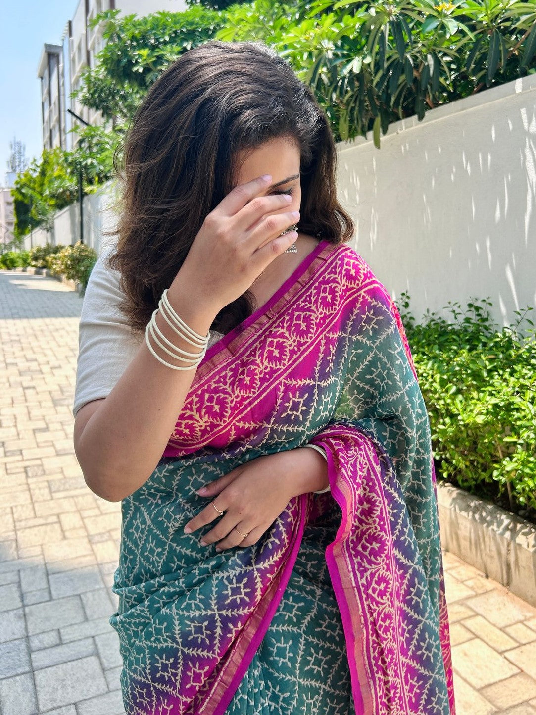 Chanderi silk cotton saree in block prints