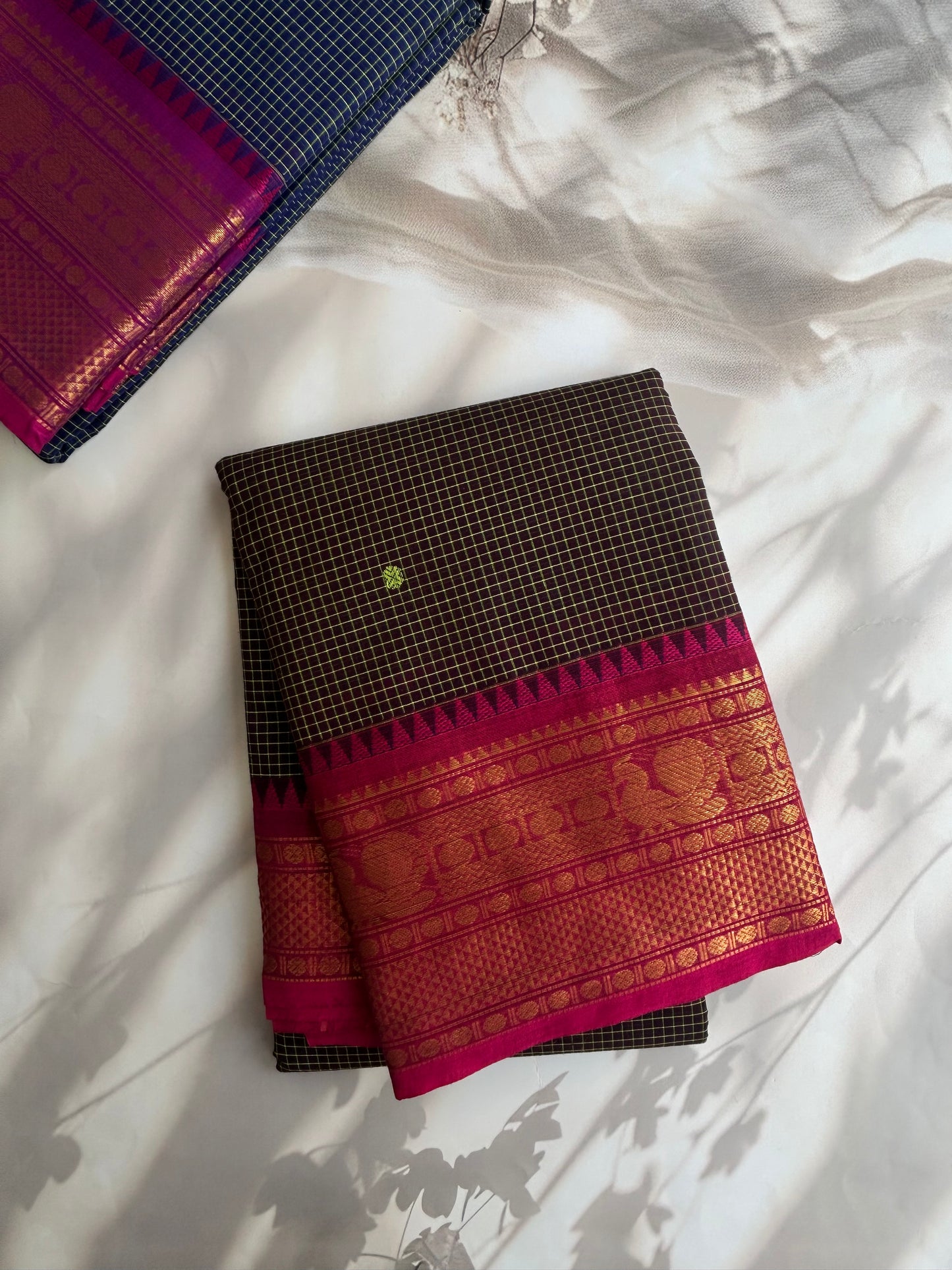 Kanchi cotton saree with checks and butta weaves