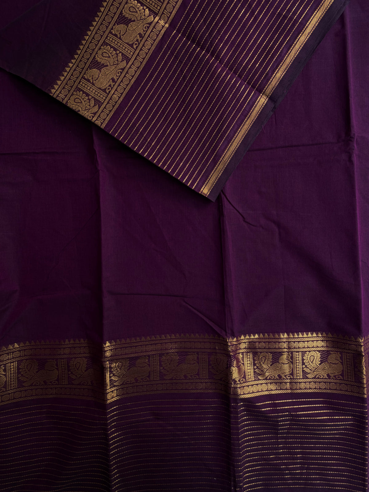 Kanchi cotton saree with zari lines border purple