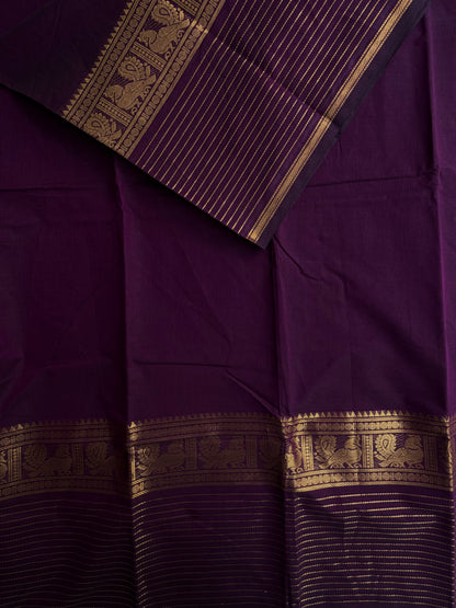 Kanchi cotton saree with zari lines border purple