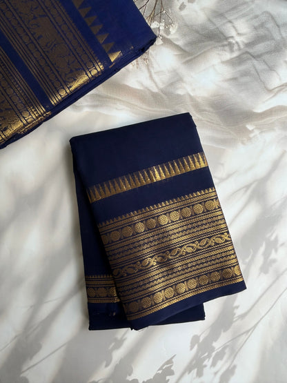 Kanchi cotton saree with zari border dark blue