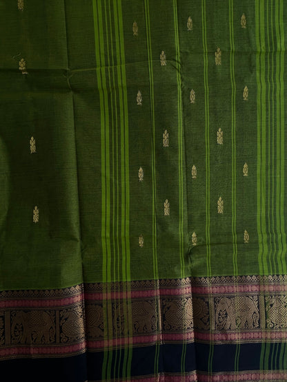 Kanchi cotton saree with butta weaves Green