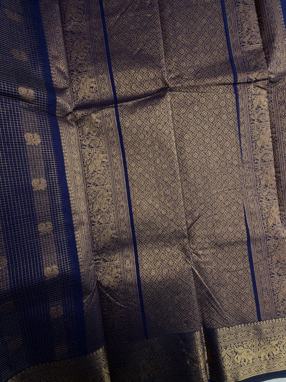 Kanchi cotton saree in mini kattam & butta weaves & grand pallu blue