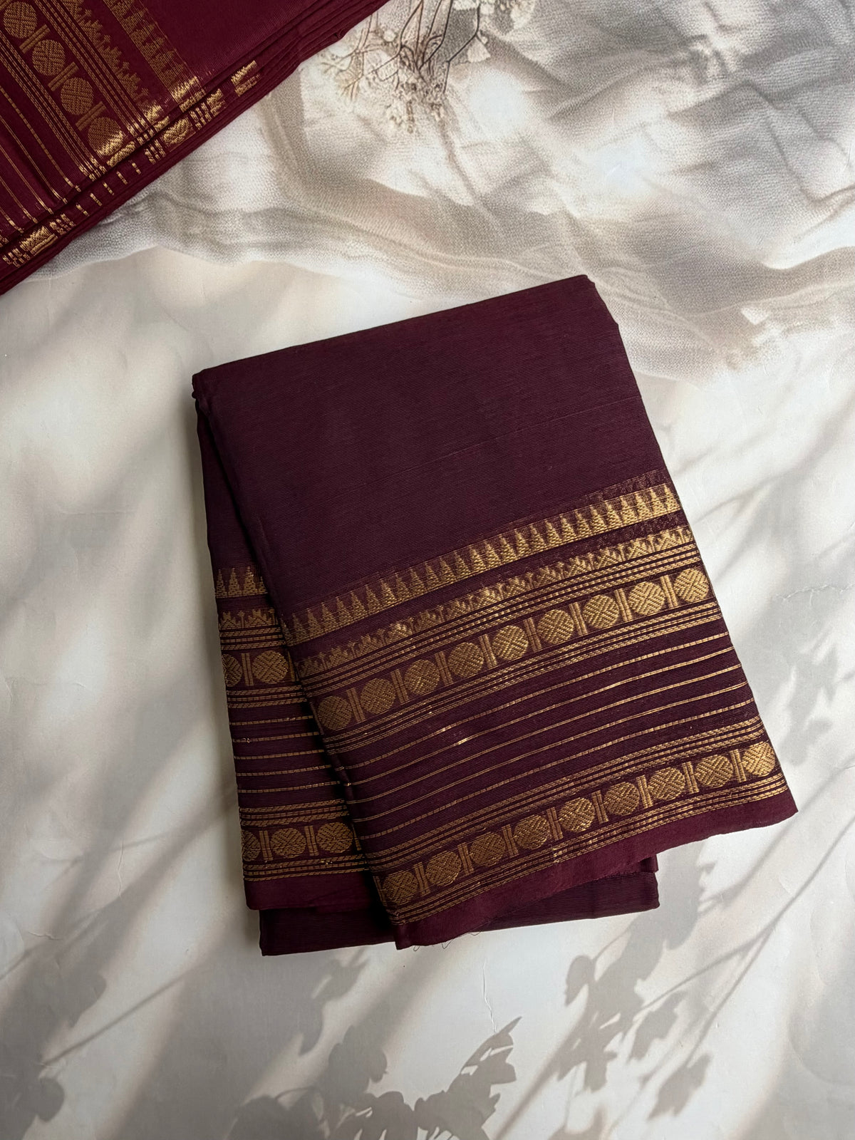 Kanchi cotton saree with zari weaves brown