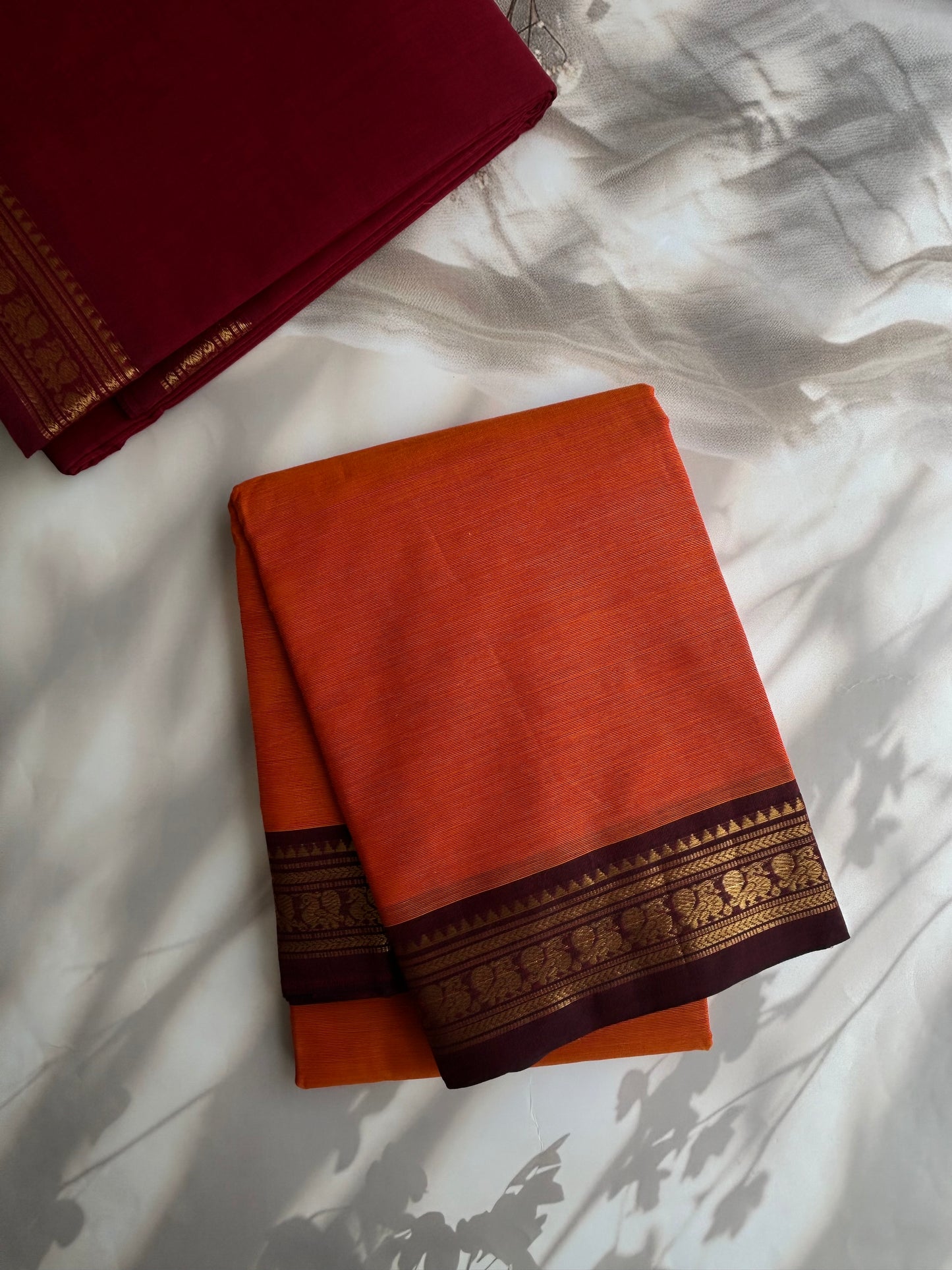 Kanchi cotton saree with minimal zari border