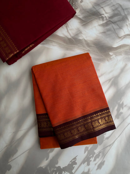Kanchi cotton saree with minimal zari border