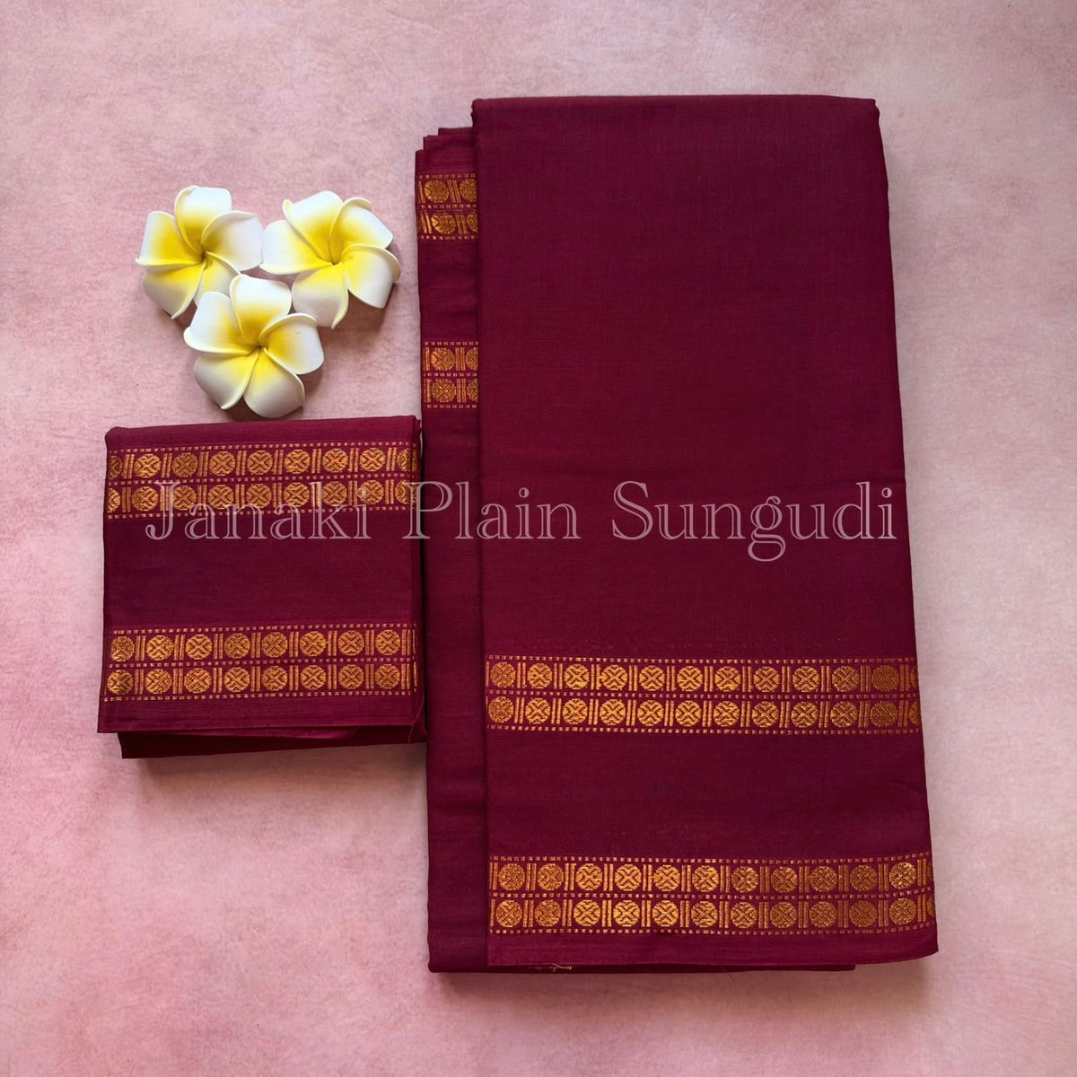 Sungudi saree with minimal zari border maroon