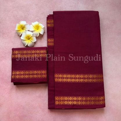 Sungudi saree with minimal zari border maroon