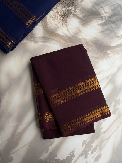 Brown Kanchi cotton saree with zari border