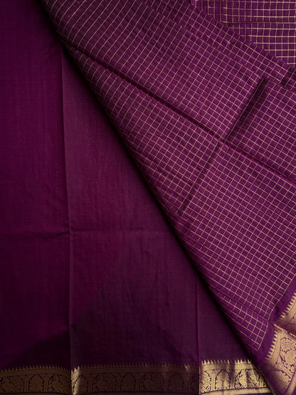 120 mercerised Kanchi cotton with checks & grand pallu - purple