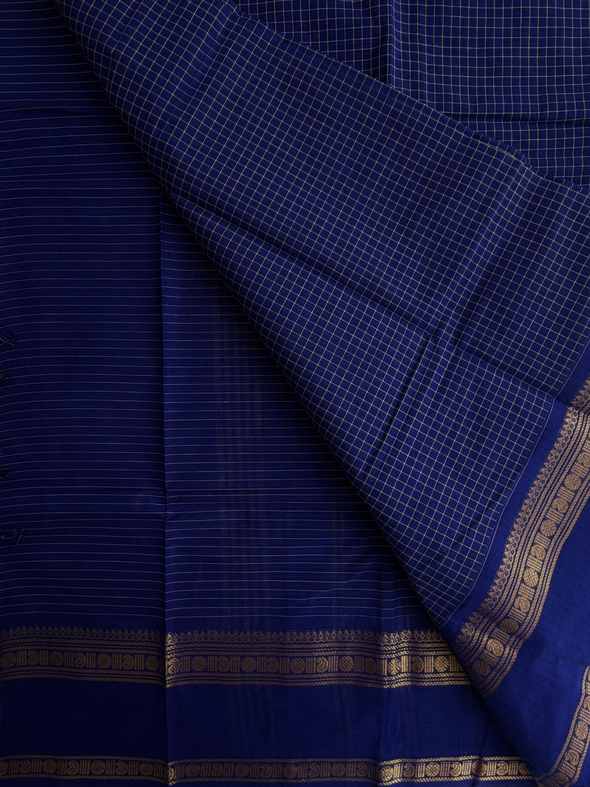 Kanchi cotton saree in kattam pattern blue