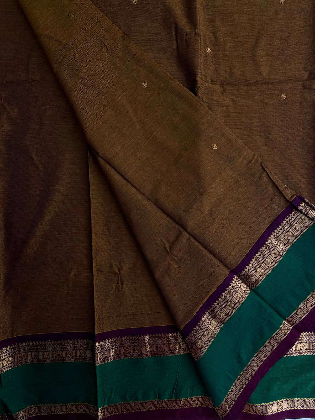 120 mercerised Kanchi cotton saree with zari butta and grand pallu