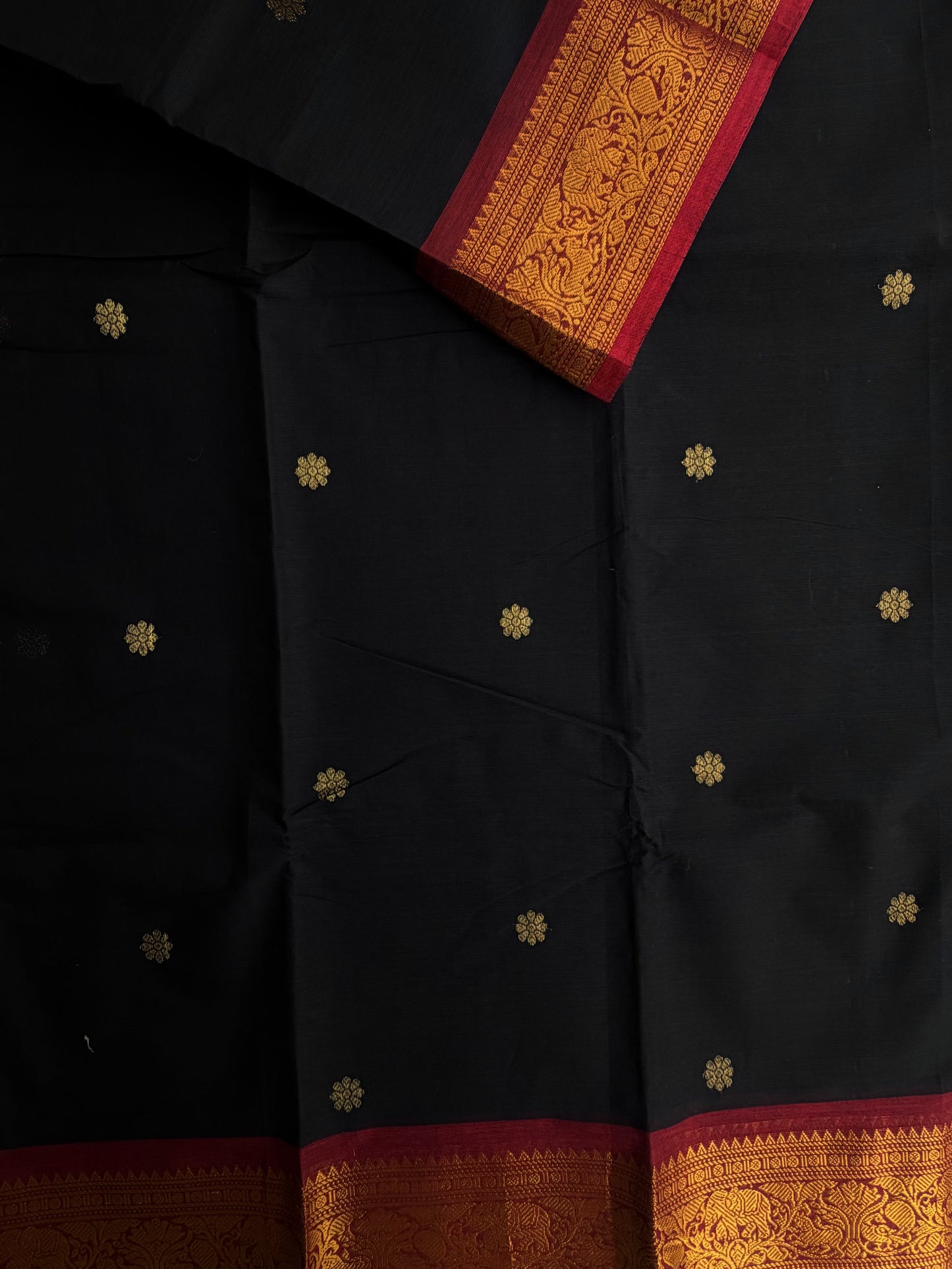 Kanchi cotton saree with butta weaves & grand pallu - black