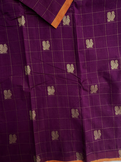 Kanchi cotton saree with premium zari checks & butta weaves with grand pallu