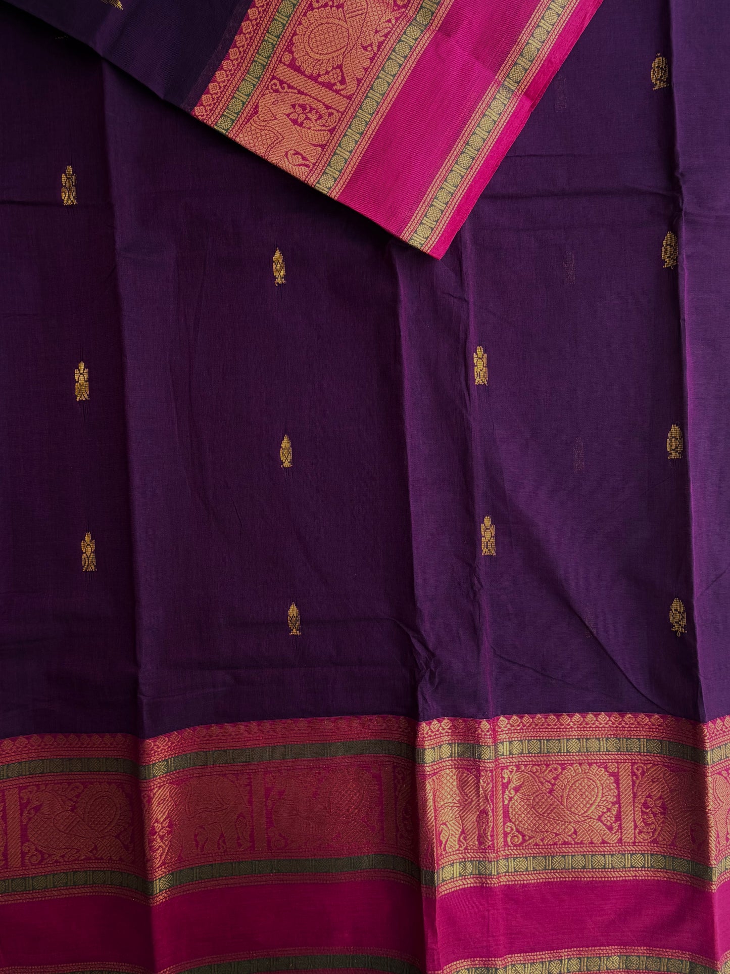 Kanchi cotton saree with butta weaves - purple
