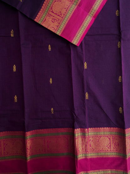 Kanchi cotton saree with butta weaves - purple
