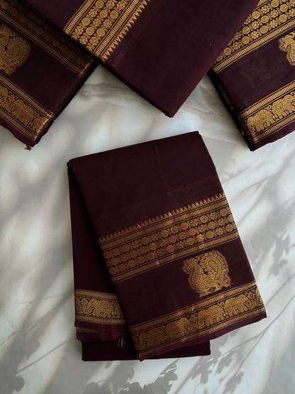 Kanchi cotton saree with rettapett border brown