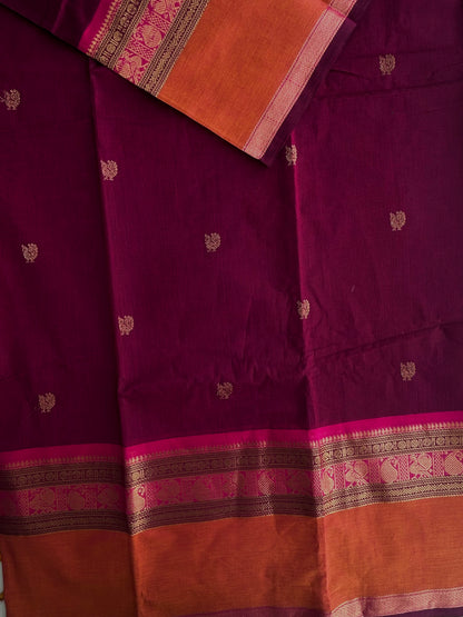 Kanchi cotton with annam zari butta weaves & grand pallu