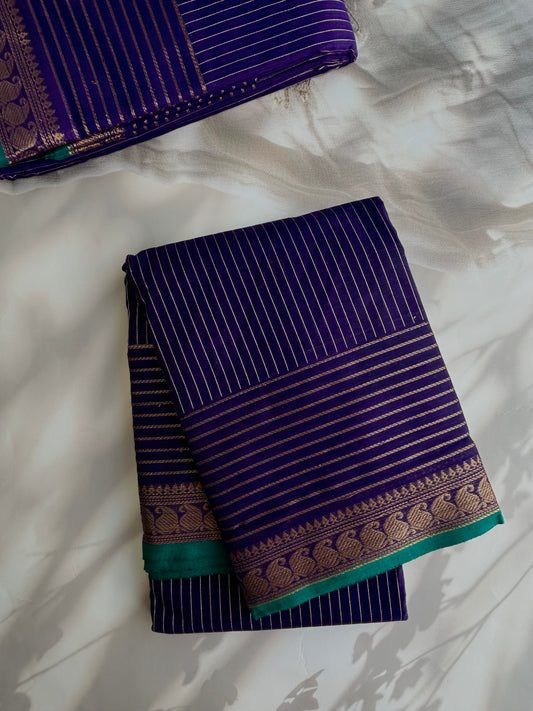 Kanchi Cotton saree with Vairaoosi stripes purple