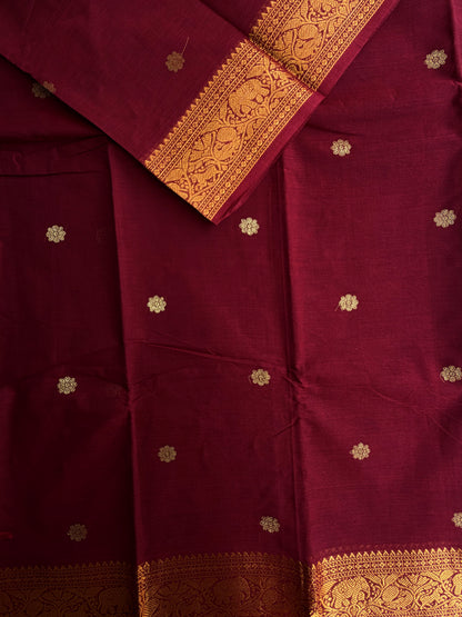 Kanchi cotton saree with butta weaves & zari pallu - maroon