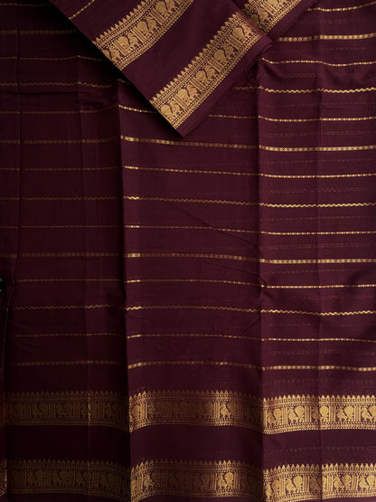 Kanchi cotton saree in Velthari pattern zari weaves brown