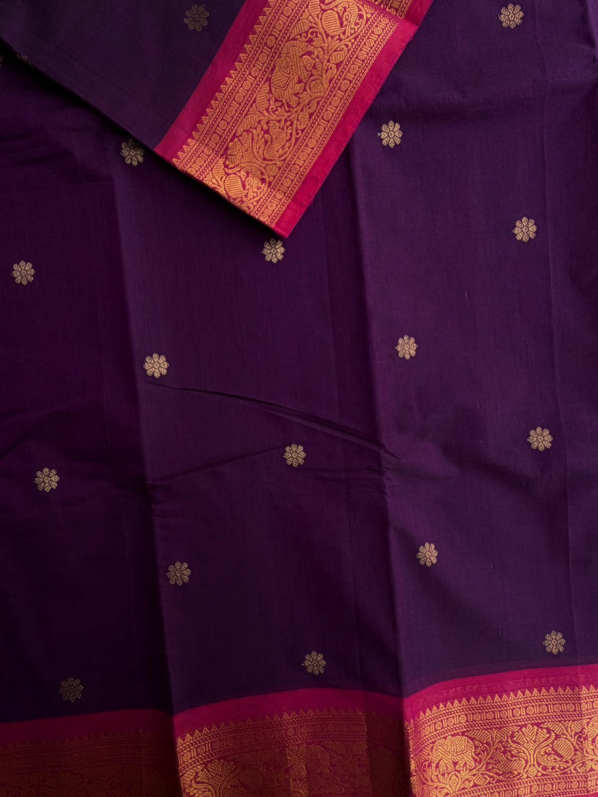 Kanchi cotton saree in zari butta weaves & grand pallu - purple