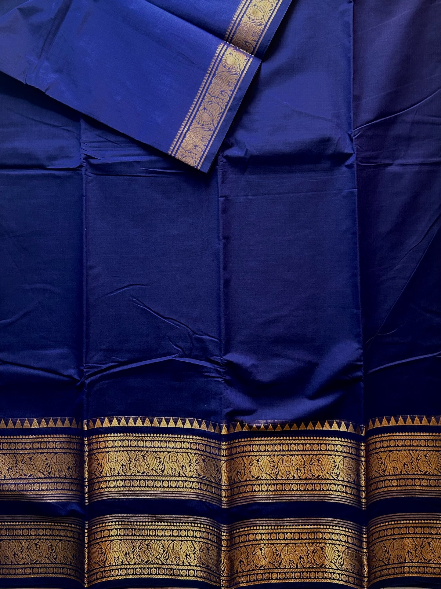 Kanchi cotton saree with rettapet border blue
