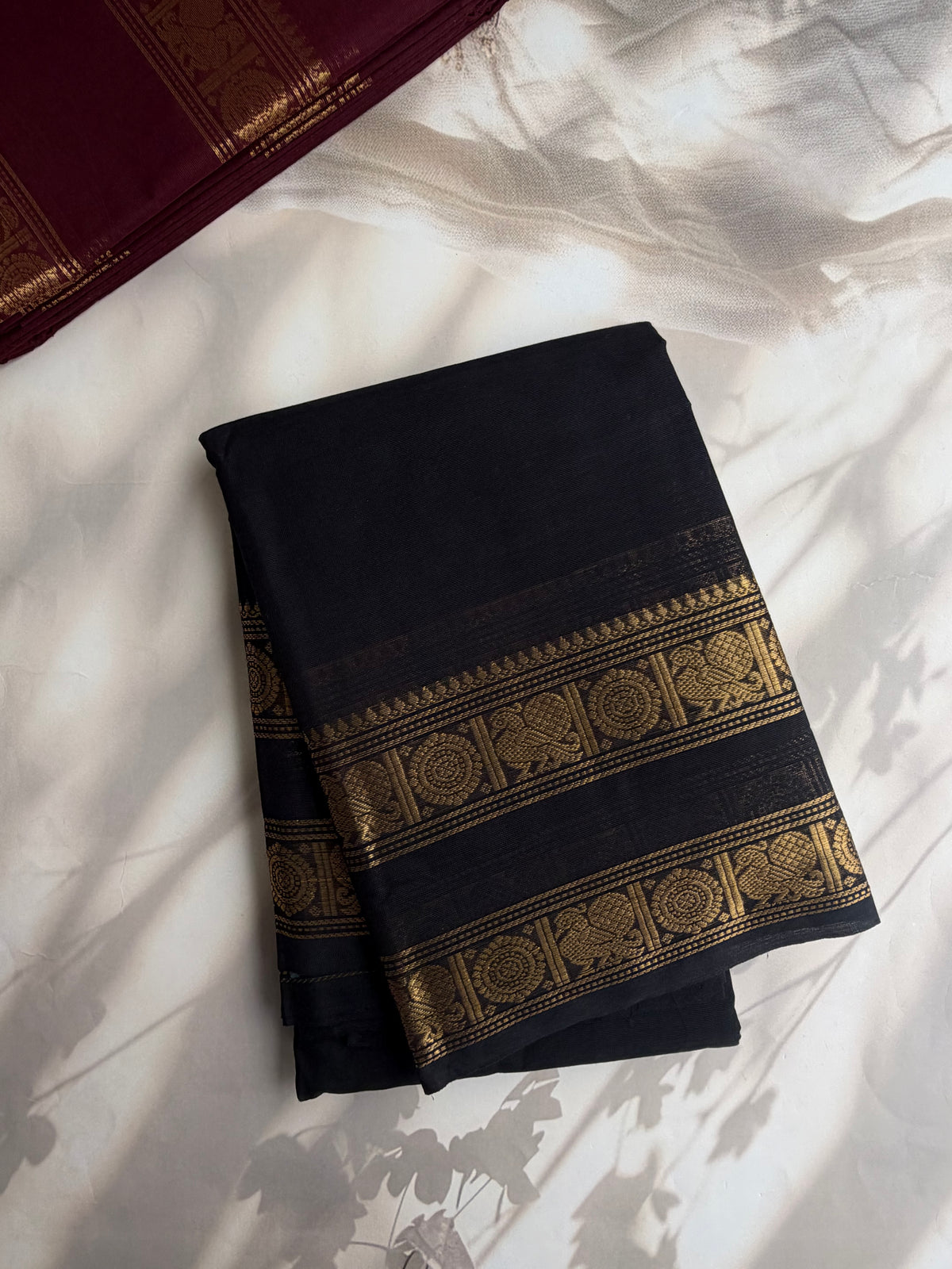 Kanchi cotton saree with zari weaves black