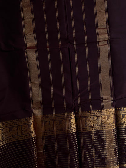 Brown Kanchi cotton saree with zari lines border
