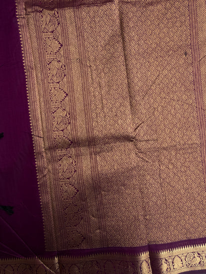 120 mercerised Kanchi cotton with checks & grand pallu - purple