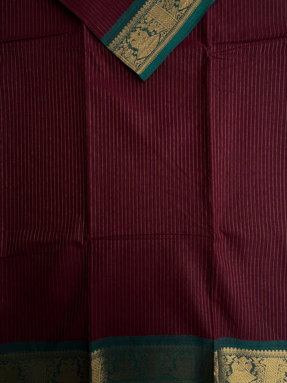 Kanchi cotton saree with Vairaoosi weaves brown
