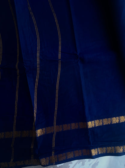 Sungudi Cotton saree with peacock border - navy blue