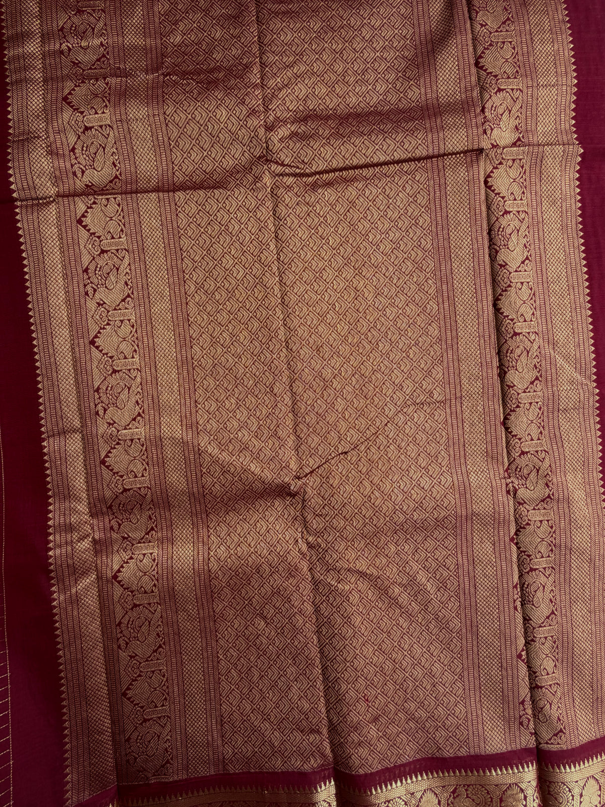 120 count mercerized Kanchi cotton with zari kattam & grand pallu - maroon