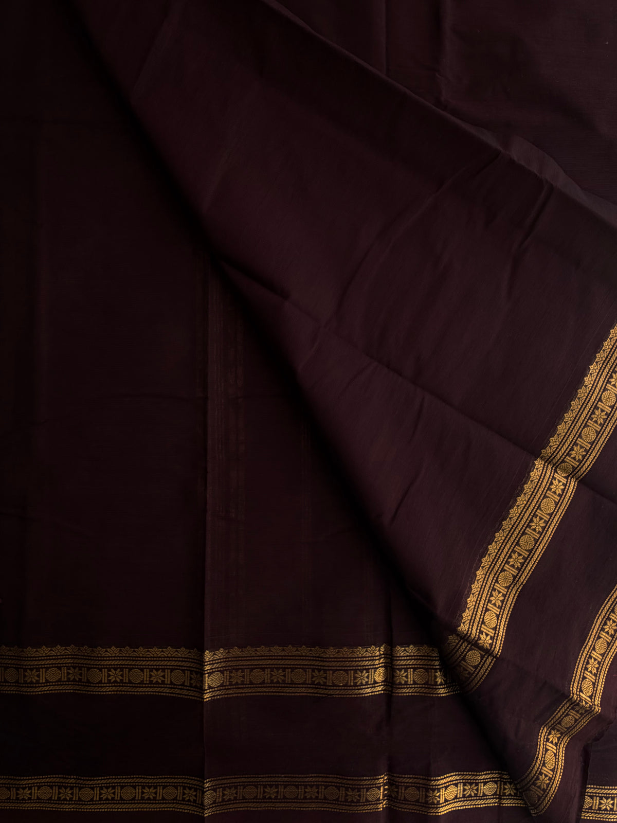Brown Kanchi cotton saree with zari border