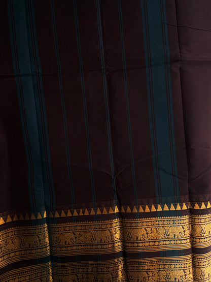 Kanchi cotton saree with rettapett border - Coffee brown