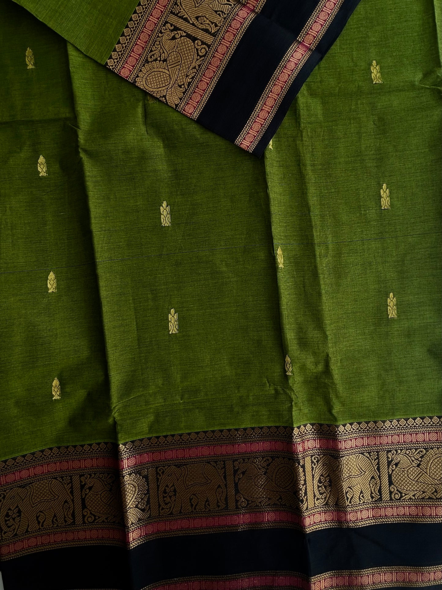 Kanchi cotton saree with butta weaves Green