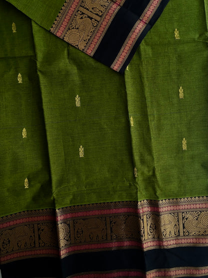 Kanchi cotton saree with butta weaves Green