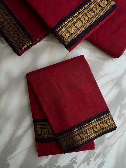 Kanchi cotton saree - maroon with black border