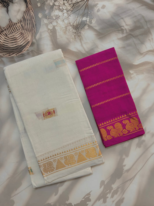 Sungudi Cotton saree with zari butta weaves