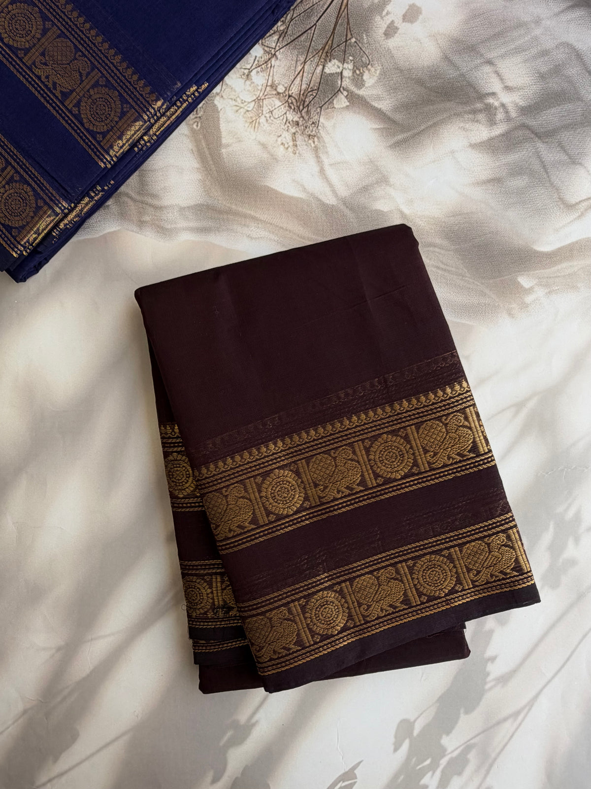 Kanchi cotton saree with zari weaves brown