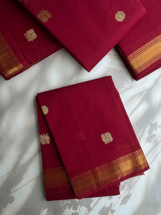 Kanchi cotton with zari weaves on body and pallu - Rustic Maroon
