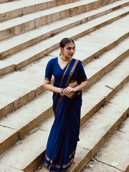 Sungudi saree with minimal zari border Blue