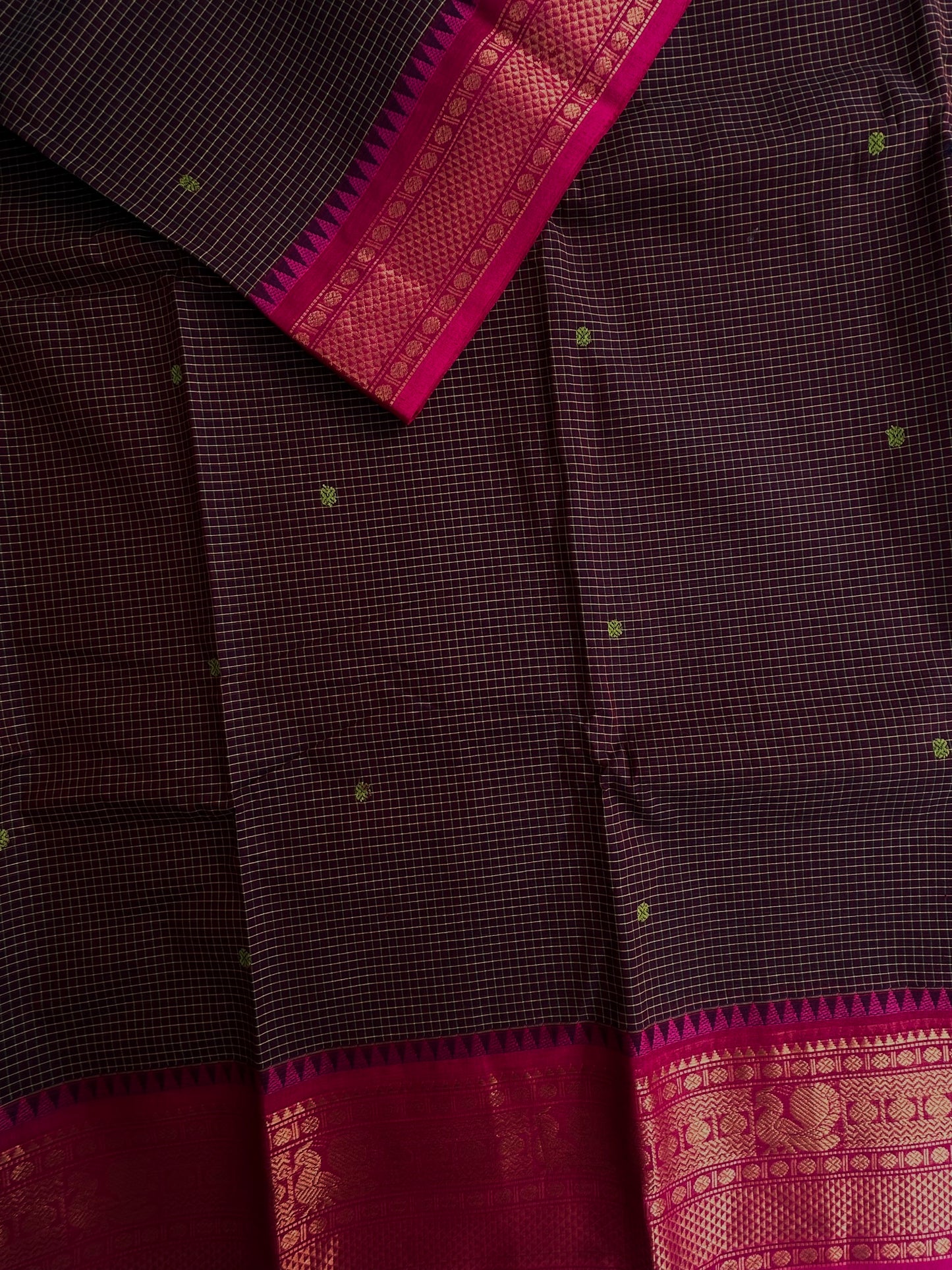 Kanchi cotton saree with checks and butta weaves