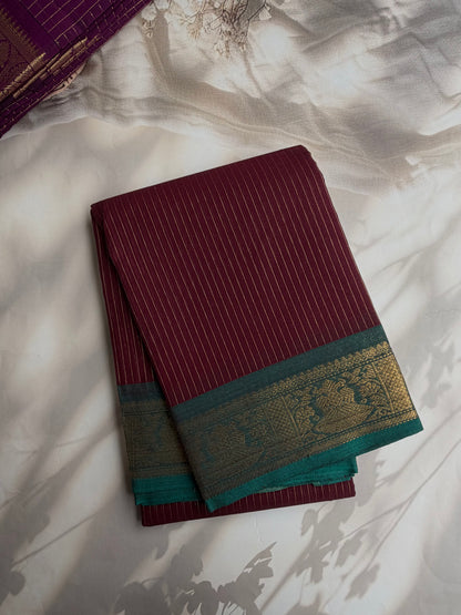 Kanchi cotton saree with Vairaoosi weaves brown