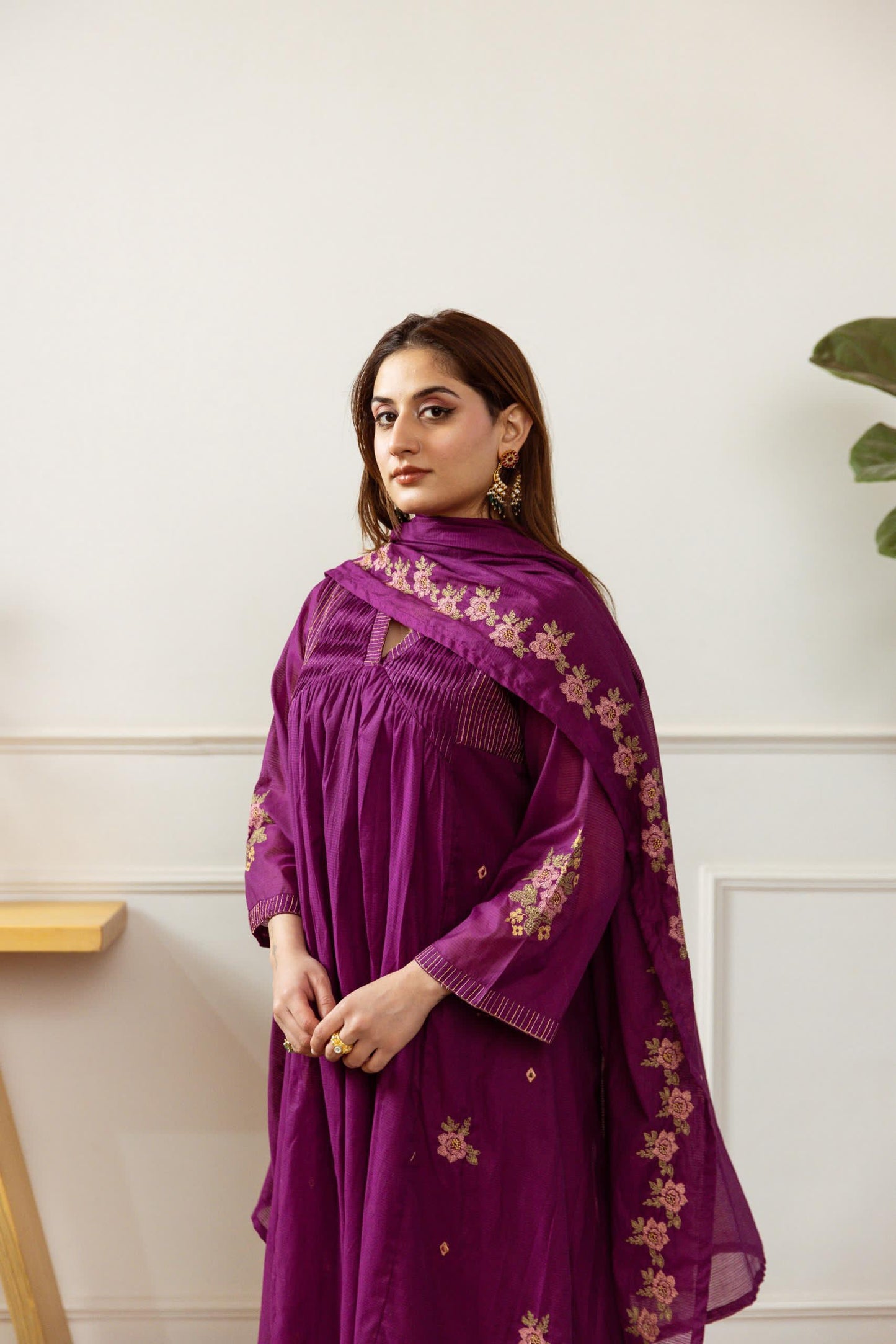 Mul Chanderi kurta set embroidered